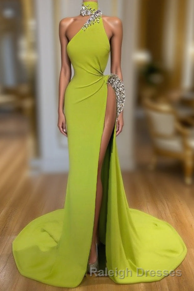 Unique Ginger yellow Triangle Neck Sexy high side-cut Long Evening Dress