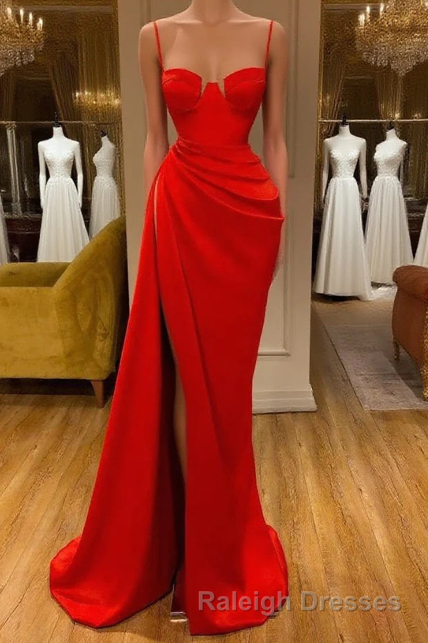 Gorgeous Spaghetti Strap Unique Round Cup High split Red Prom Dress Main image