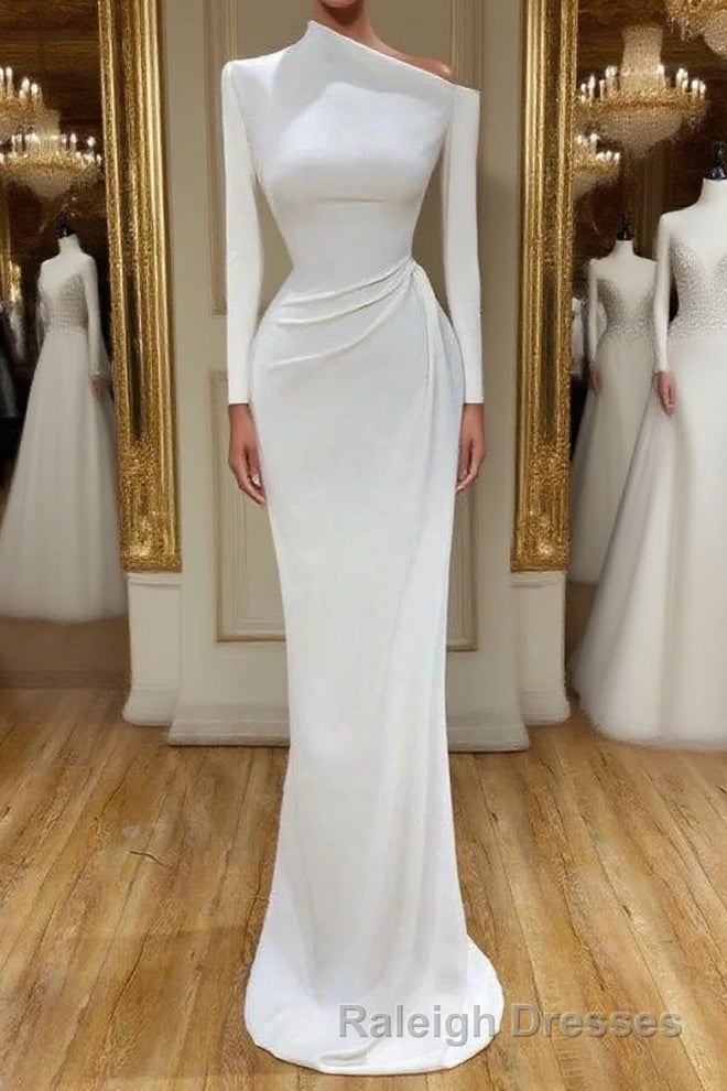 Creamy White Unique neck Long sleeves Mermaid Prom Dresses Main image