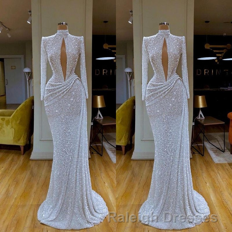 Stunning Long Sleeve High Neck Sequins Prom Dresses Mermaid Long Secondary image