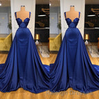 Chic Royal Blue Straps Sweetheart Prom Dress Overskirt With Detachable Train