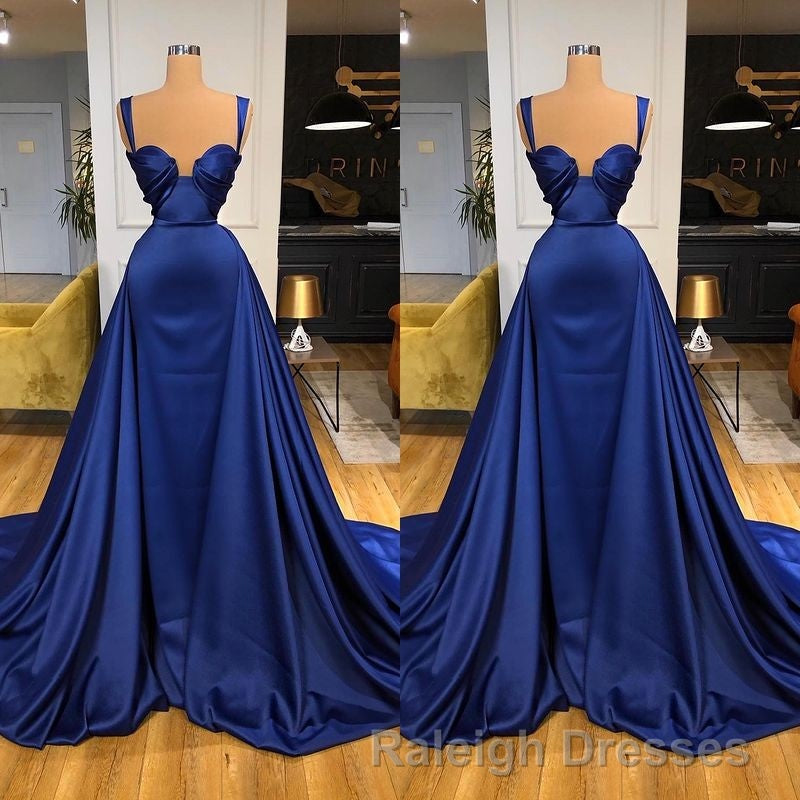 Chic Royal Blue Straps Sweetheart Prom Dress Overskirt With Detachable Train
