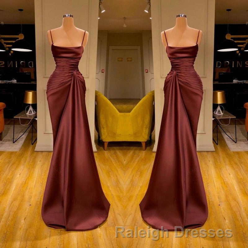 Burgundy Spaghetti-Straps Mermaid Ruffles Prom Dresses Long Secondary image