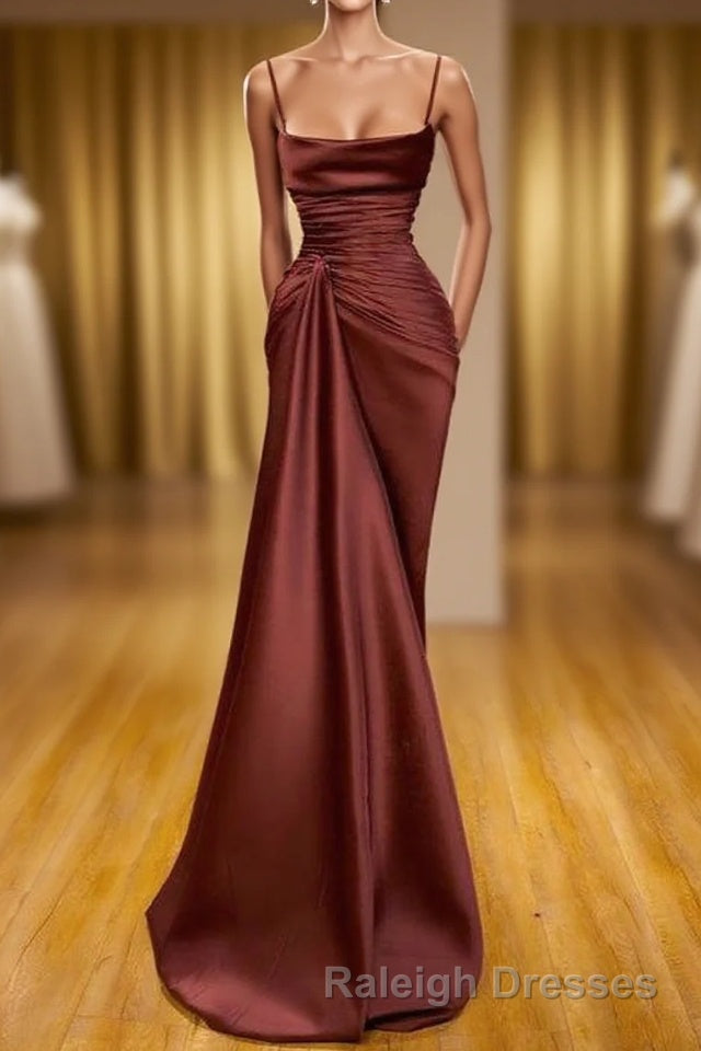 Burgundy Spaghetti-Straps Mermaid Ruffles Prom Dresses Long Main image