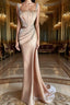 Straps Beadings Long Mermaid Prom Dresses Split Prom Gowns