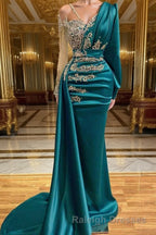 Glamorous Long Sleeve Mermaid Evening Dress With Lace Appliques Party Gowns