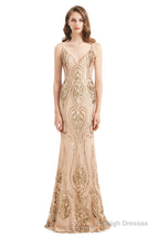 Mermaid Sequins Spaghetti Straps Prom Dresses With Detachable Train