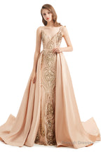 Mermaid Sequins Spaghetti Straps Prom Dresses With Detachable Train