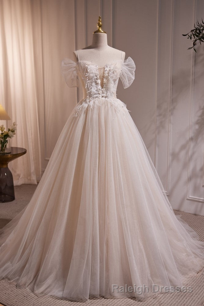 Charming Ivory A Line Ball Gowns Tulle Long Wedding Dresses Main image