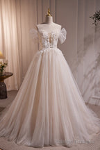 Charming Ivory A Line Ball Gowns Tulle Long Wedding Dresses