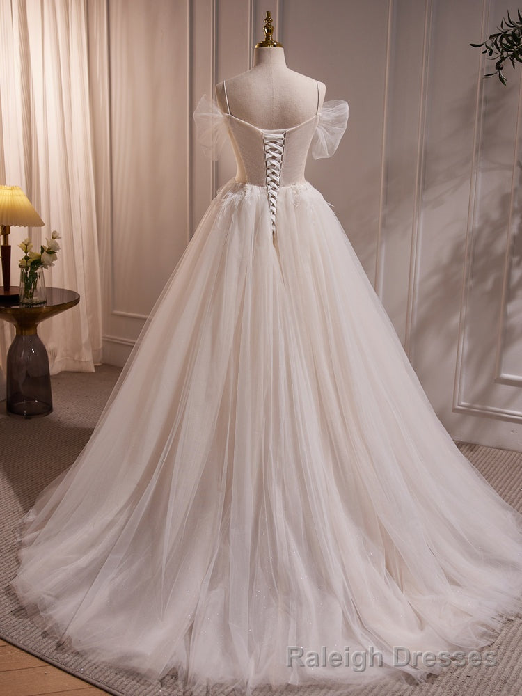 Charming Ivory A Line Ball Gowns Tulle Long Wedding Dresses