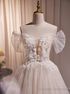 Charming Ivory A Line Ball Gowns Tulle Long Wedding Dresses