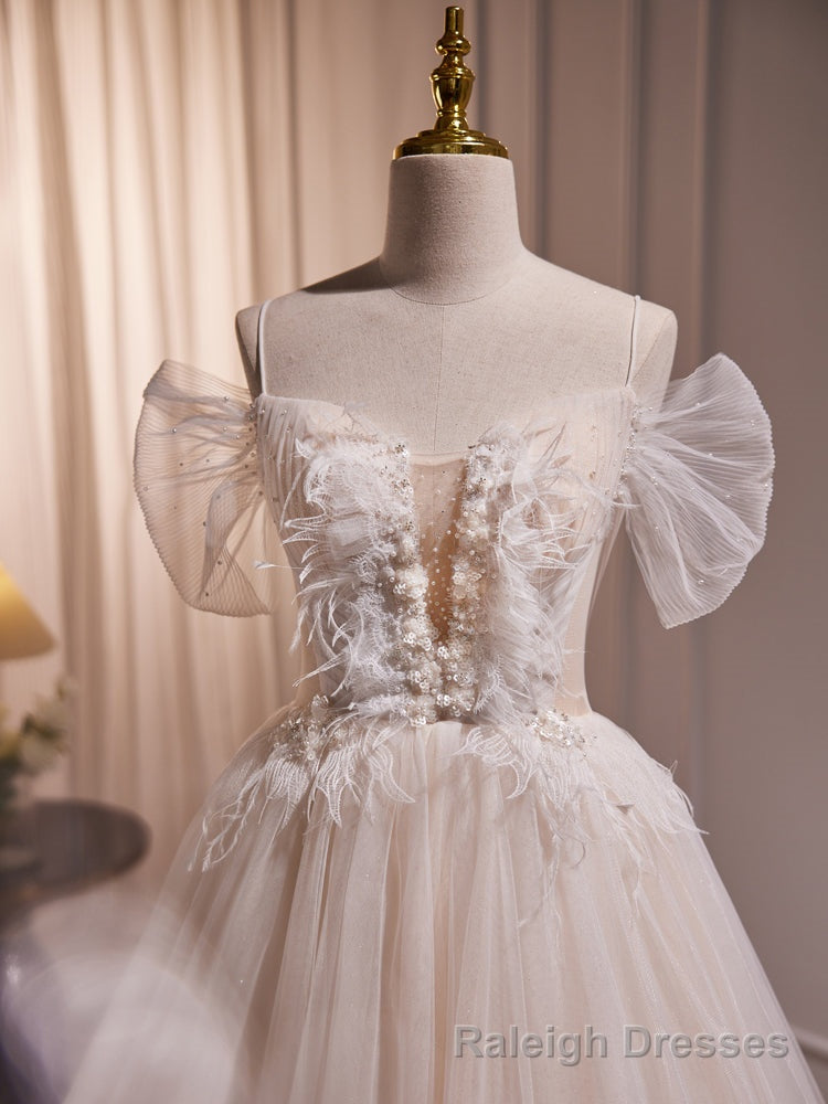 Charming Ivory A Line Ball Gowns Tulle Long Wedding Dresses