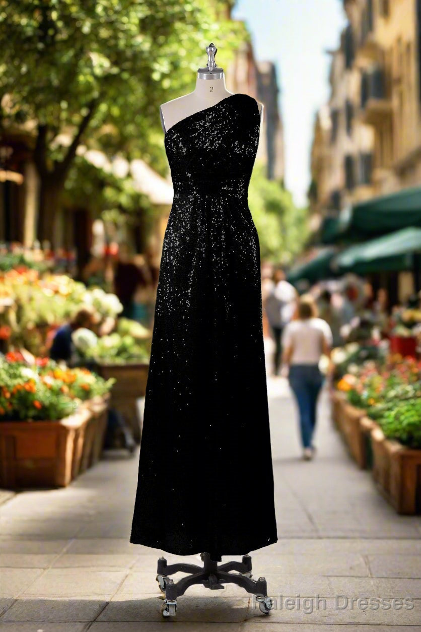Charming One Shoulder Sequins Floor Length Bridesmaid Dresses Main image