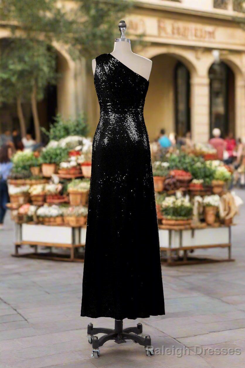 Charming One Shoulder Sequins Floor Length Bridesmaid Dresses Secondary image
