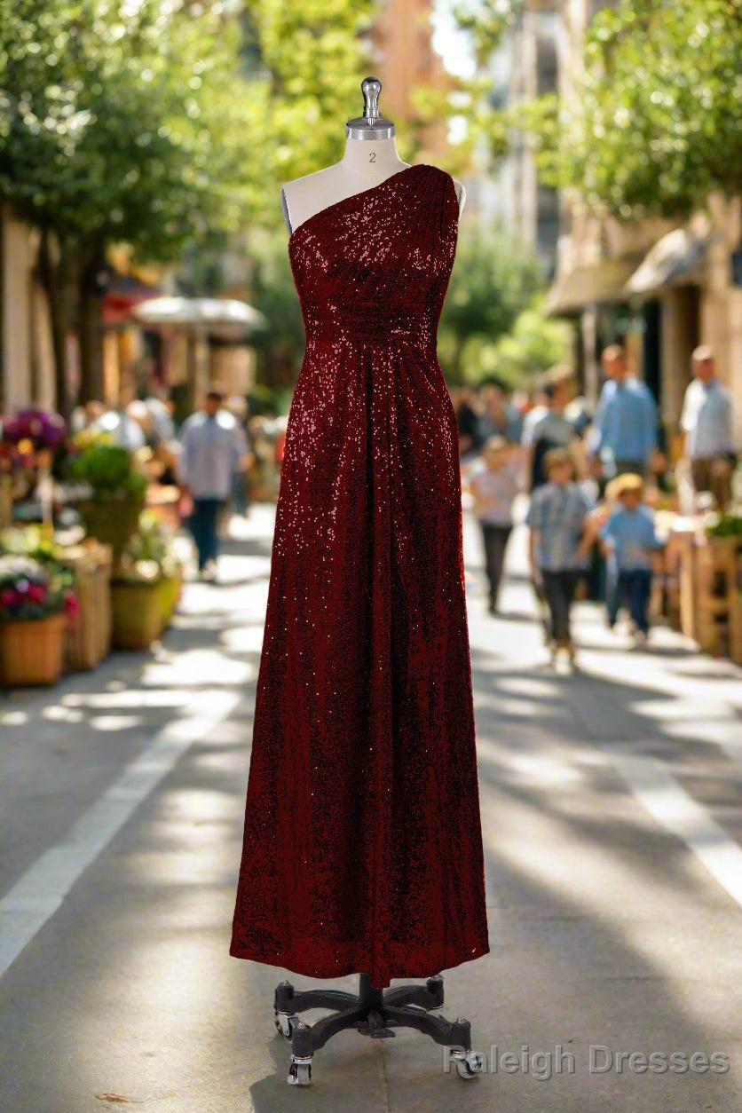 Charming One Shoulder Sequins Floor Length Bridesmaid Dress