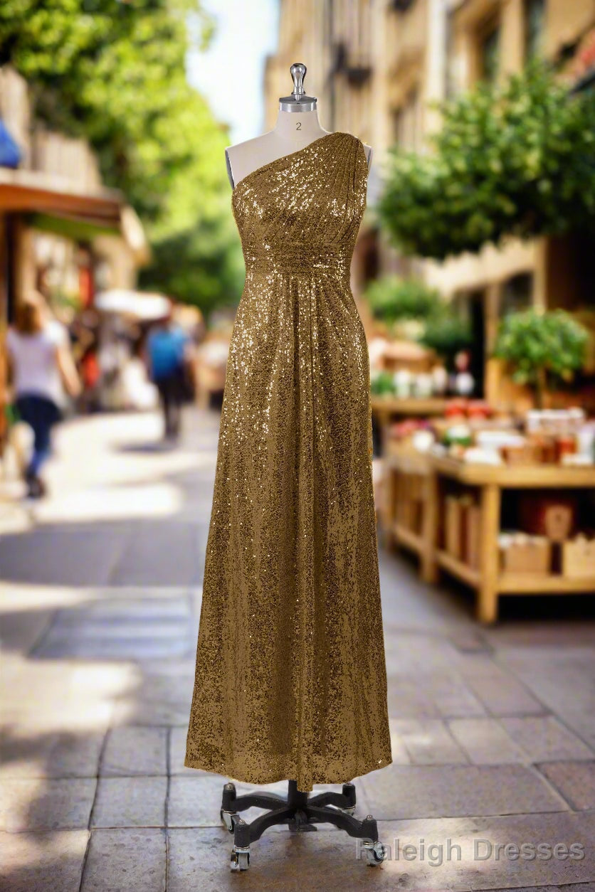Charming One Shoulder Sequins Floor Length Bridesmaid Dresses