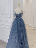 Cheap A Line Tulle Sweetheart Off the Shoulder Beads Open Back Prom Dresses