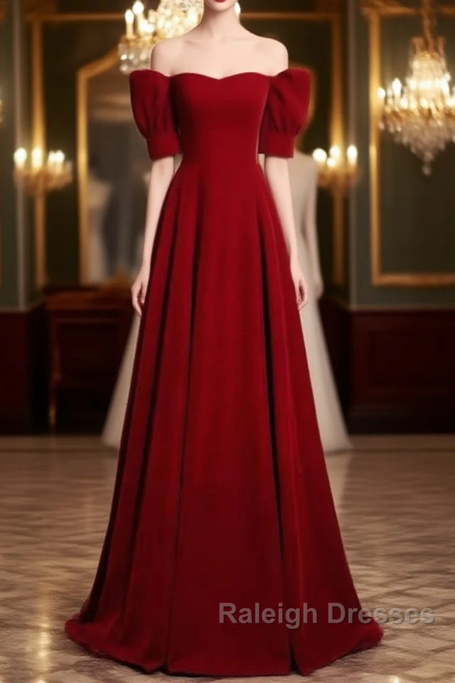 Classic Off Shoulder Long Maroon Prom Dress Main image