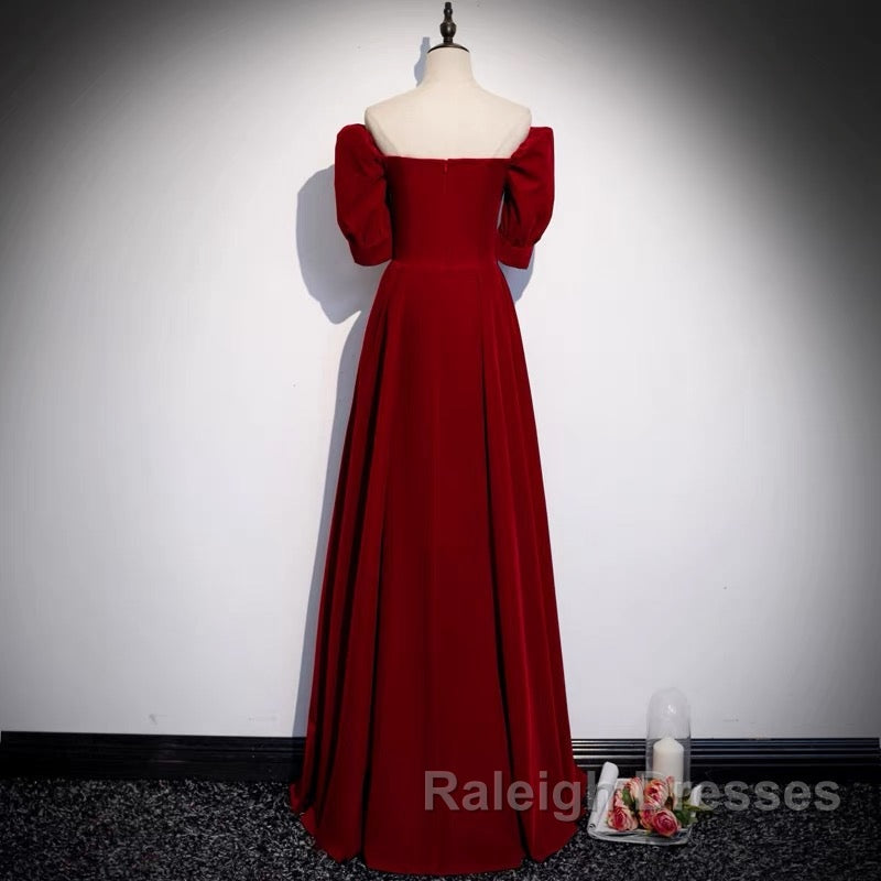 Classic Off Shoulder Long Maroon Prom Dresses
