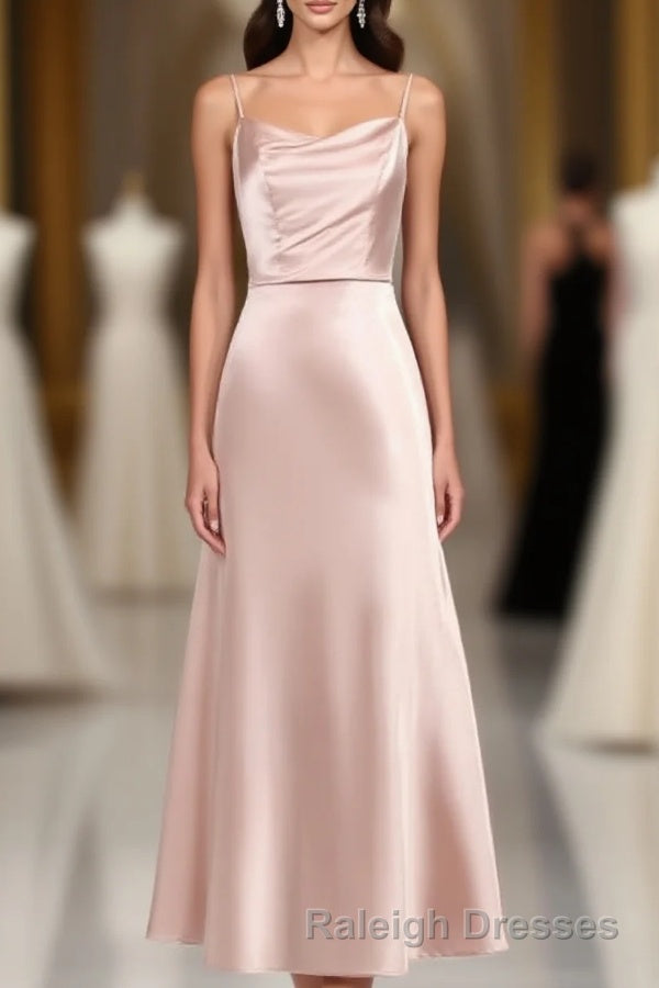 Classic Pink Spaghetti Straps Midi Party Dresss Main image