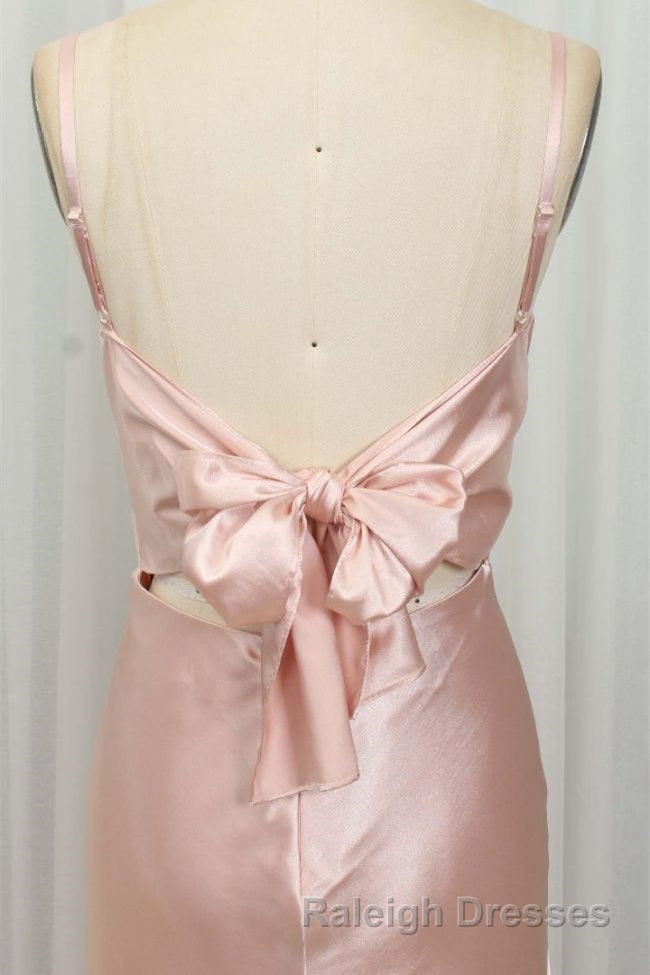Classic Pink Spaghetti Straps Midi Prom Dressess