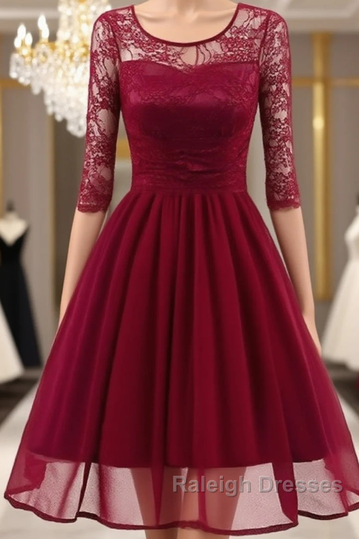 Classy Short Vintage Maroon Prom Dress with Sleeves Main image