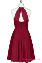 Cute Halter Burgundy Chiffon Knee Length Bridesmaid Dress