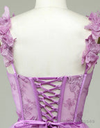 Cute Purple A Line Lace Up Tulle Homecoming Dress With Appliques