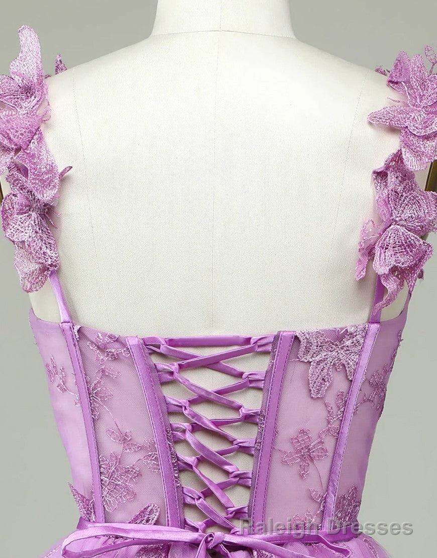 Cute Purple A Line Lace Up Tulle Homecoming Dress With Appliques