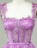 Cute Purple A Line Lace Up Tulle Homecoming Dress With Appliques