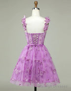 Cute Purple A Line Lace Up Tulle Homecoming Dress With Appliques