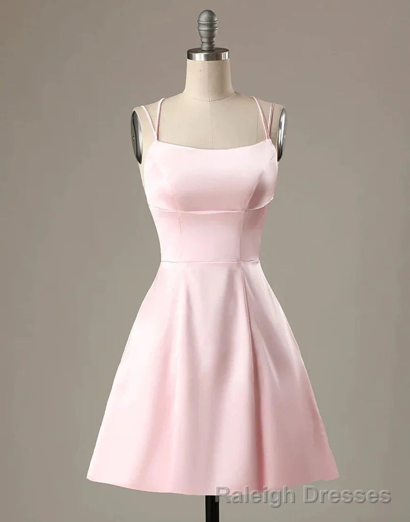 Cute Short Pink Evening Dress With Pocket Short Pink Formal Graduation Cocktail Dress, Pink Cocktail Dress Main image