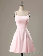 Cute Short Pink Prom Dress With Pocket Short Pink Formal Graduation Cocktail Dress, Pink Cocktail Dress