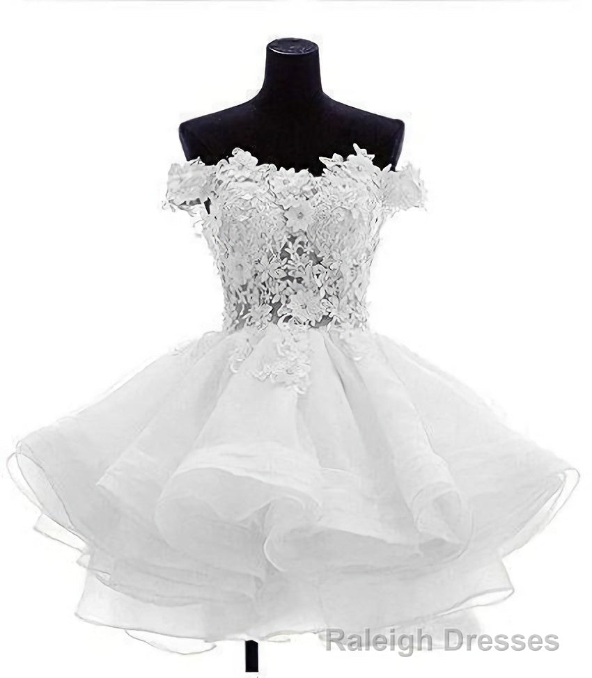 Cute Off The Shoulder Homecoming Dresses, Ivory Lace Beaded Homecoming Dresses