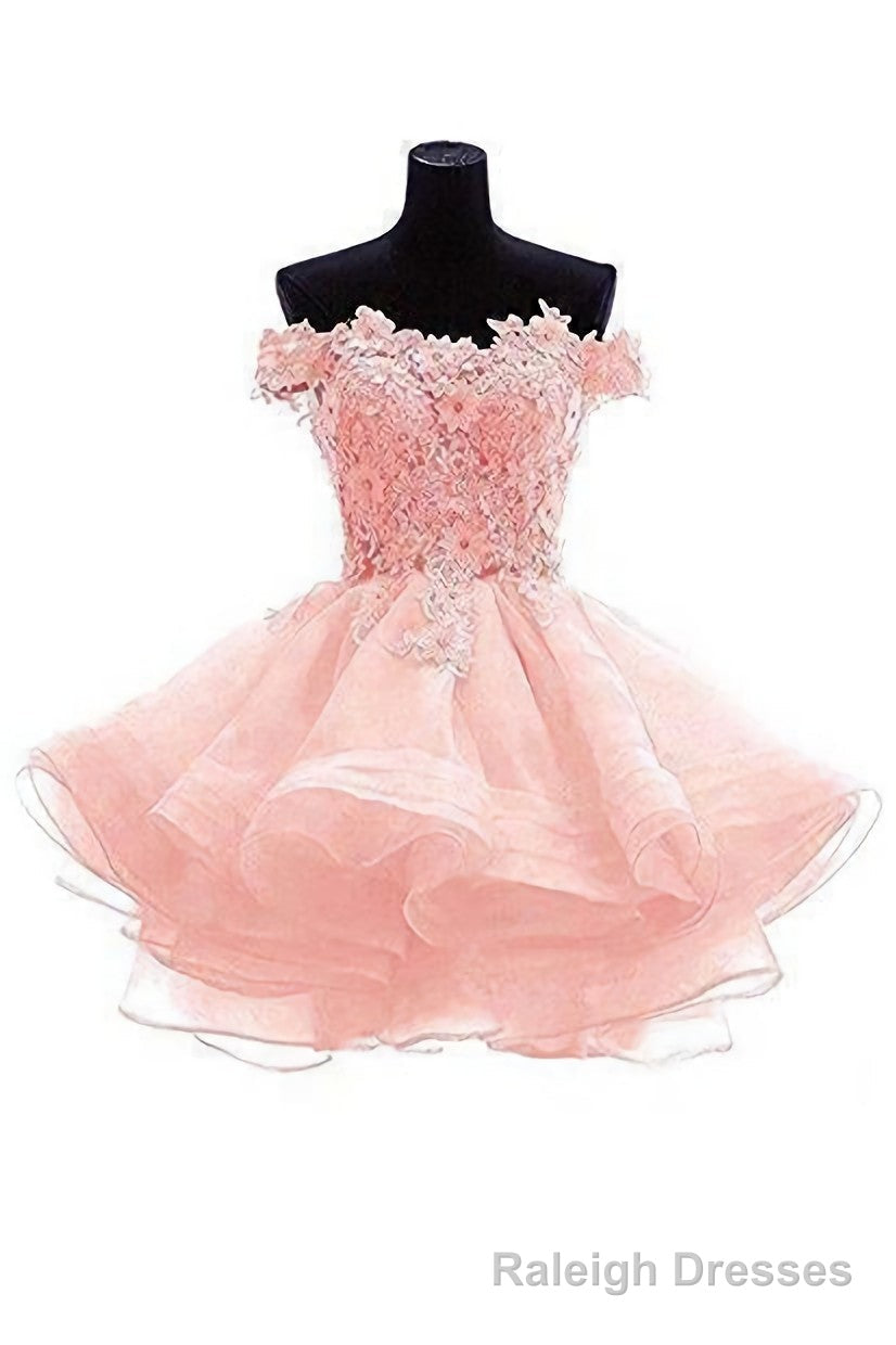 Cute Off The Shoulder Homecoming Dresses, Ivory Lace Beaded Homecoming Dresses