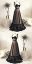 Vintage Polka Dots Spaghetti Straps Black Long Prom Dress