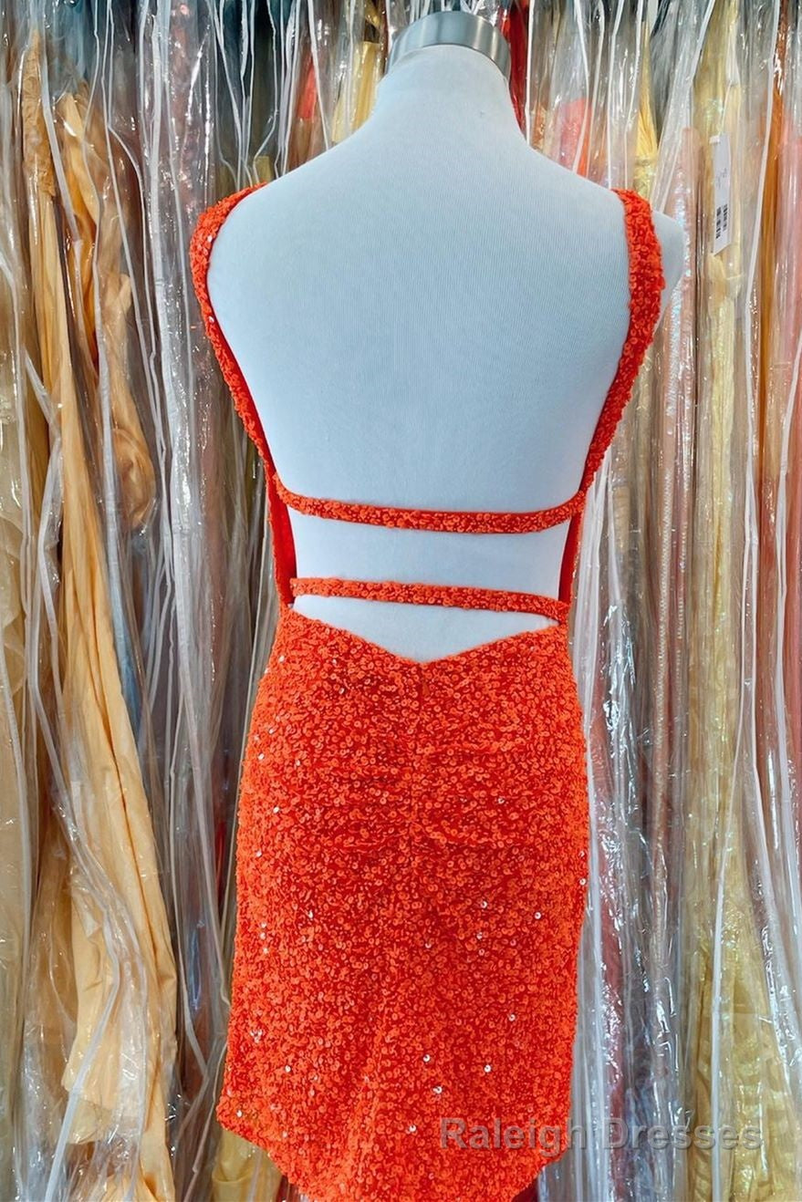 Orange Sequins Cross Front Bodycon Mini Prom Dress Secondary image