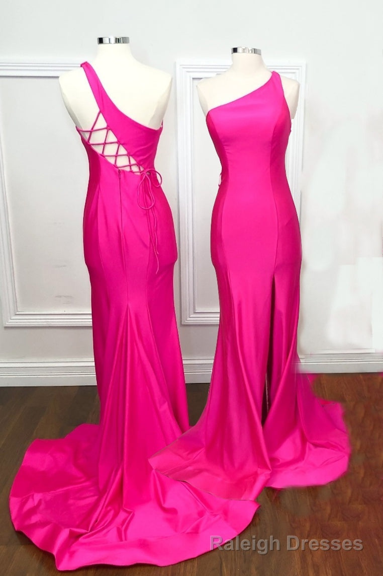 One Shoulder Hot Pink Mermaid Long Formal Dress Main image