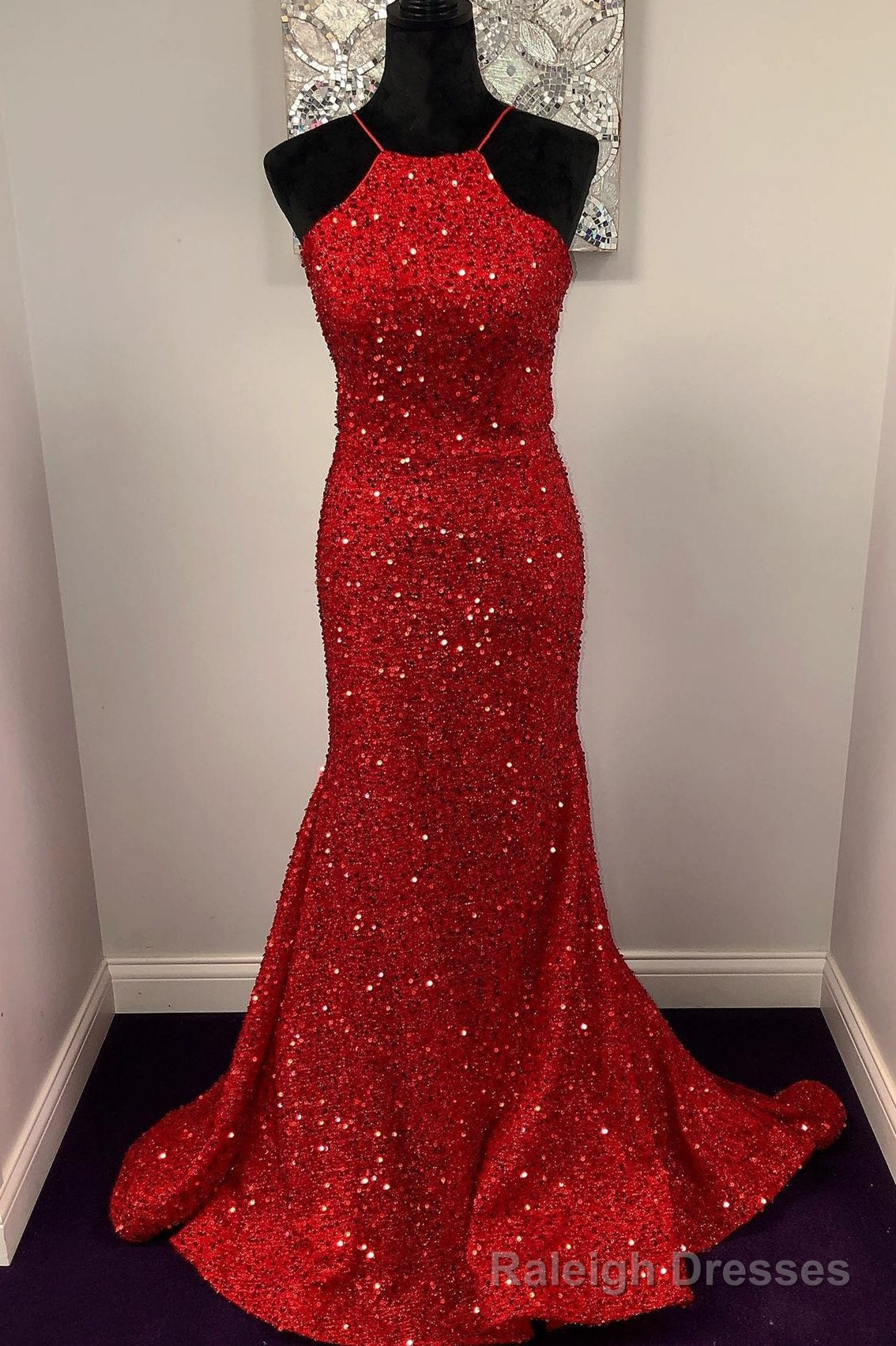 Halter Mermaid Red Sequins Long Dress Main image
