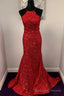 Halter Mermaid Red Sequins Long Dress
