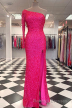One Shoulder Long Sleeve Mermaid Sequin Long Dress