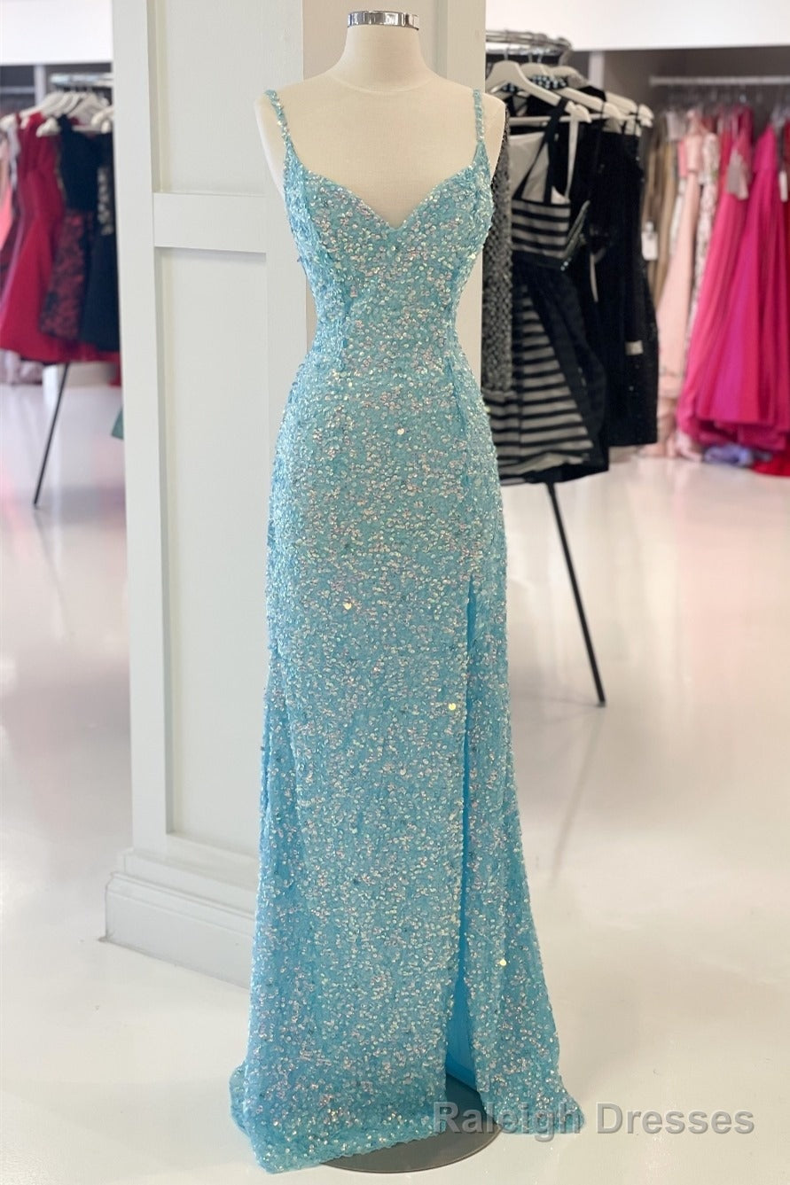 Tiffany Blue Sequin Mermaid Long Formal Dress Main image