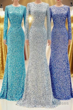 Modest Long Sleeves Sequins Mermaid Formal Dress