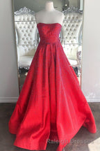 Strapless Red A Line Stunning Long Prom Gown
