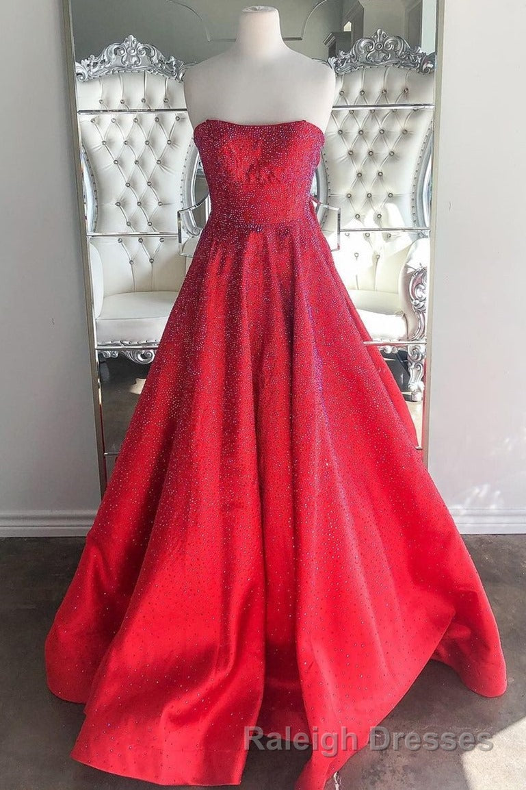 Strapless Red A Line Stunning Long Prom Gown