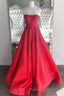 Strapless Red A Line Stunning Long Prom Gown