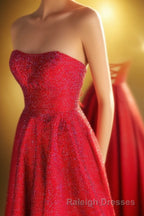 Strapless Red A-line Stunning Long Prom Gown