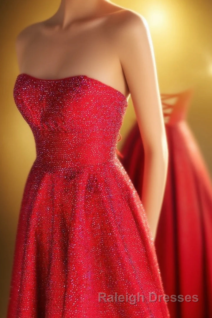 Strapless Red A Line Stunning Long Prom Gown