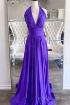 Simple Purple Halater A Line Maxi Dress